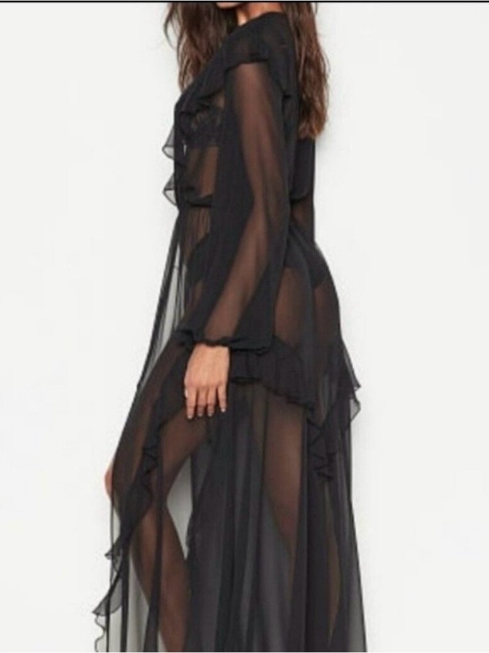 Victorias Secret -Black Sheer Floor-length Robe - Black XS